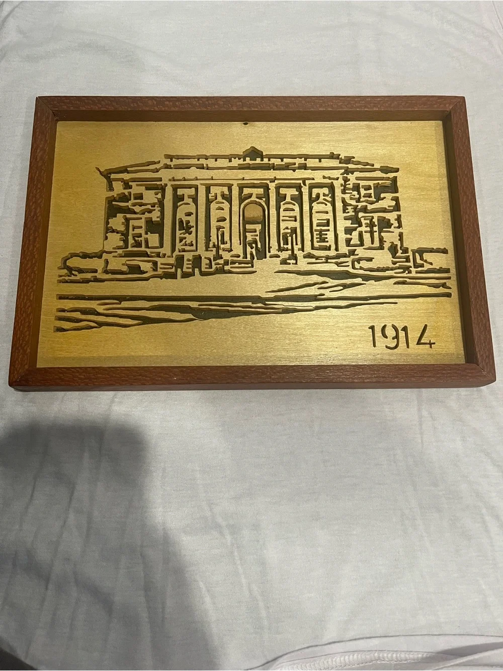 Brown Wooden Framed Wall Plaque - 1914 Architectural Design